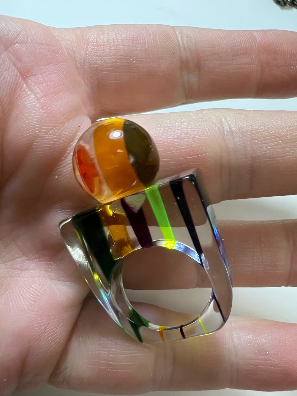 Artisan Multicolor Rainbow Lucite Dimensional Statement Ring